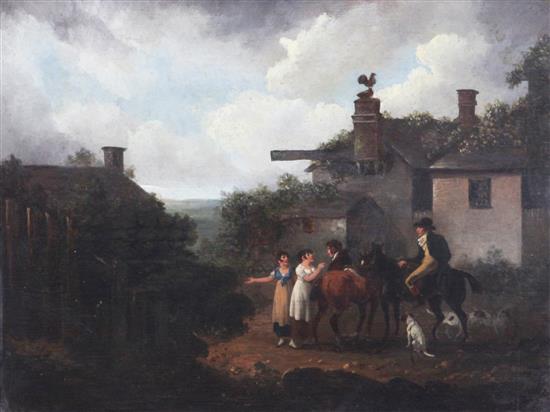 Julius Caesar Ibbetson (1759-1817) Travellers beside an inn, 11.5 x 14.75in.